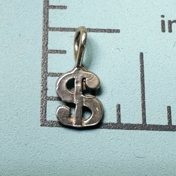 Vintage Sterling Silver Dollar Sign Charm Small 1/2" Pendant Good Luck Money - Picture 6 of 7